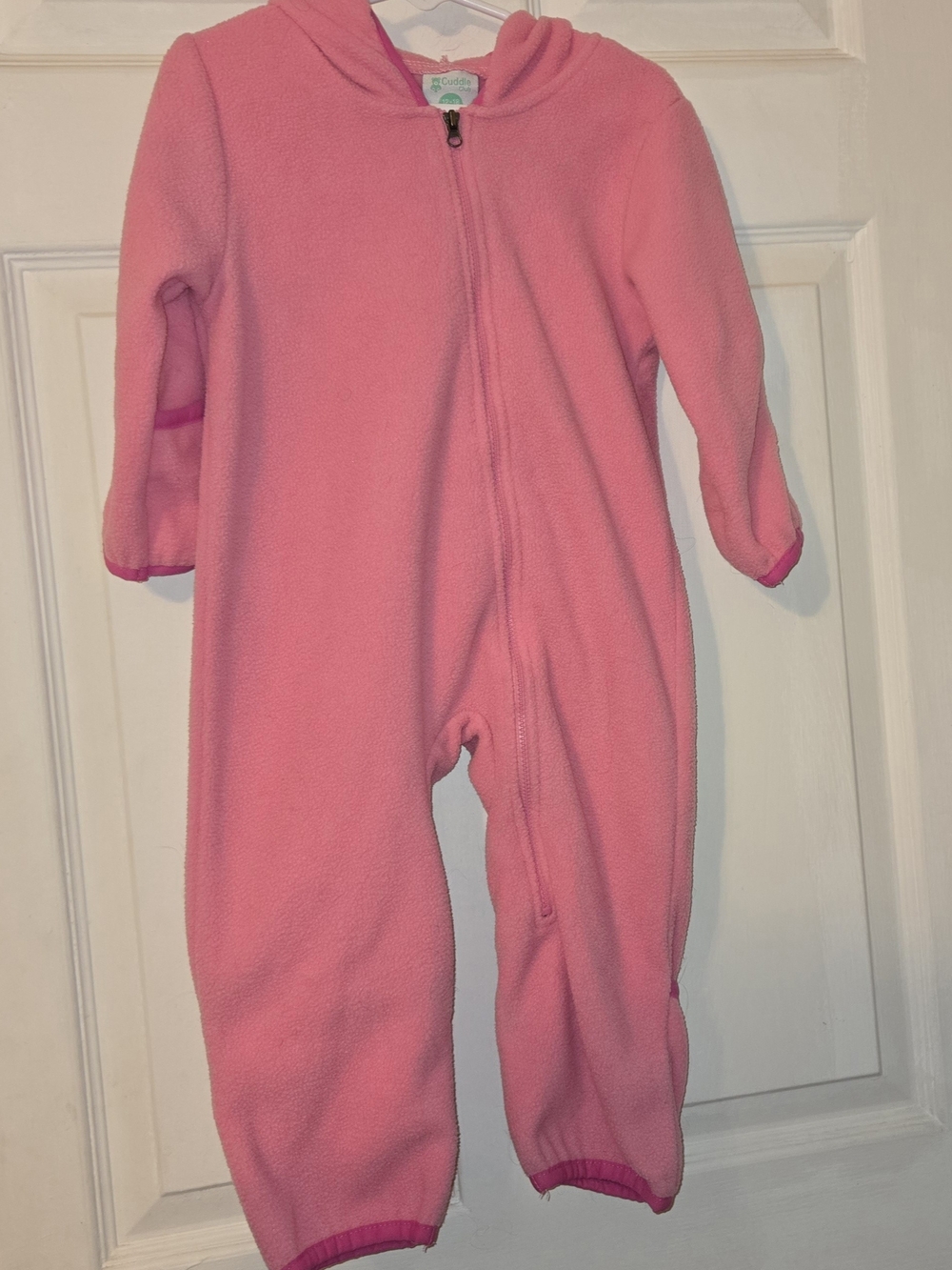 Cuddle Club Cozy Pink Hooded Fleece One-Piece Bodysuit for Kids SZ 12-18M